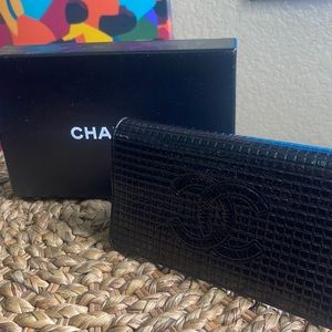 Chanel patent leather chocolate bar wallet